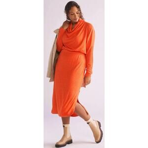 Anthropologie Daily Practice Draped Cowl Neck Maxi Dress Orange Knit Womens XL